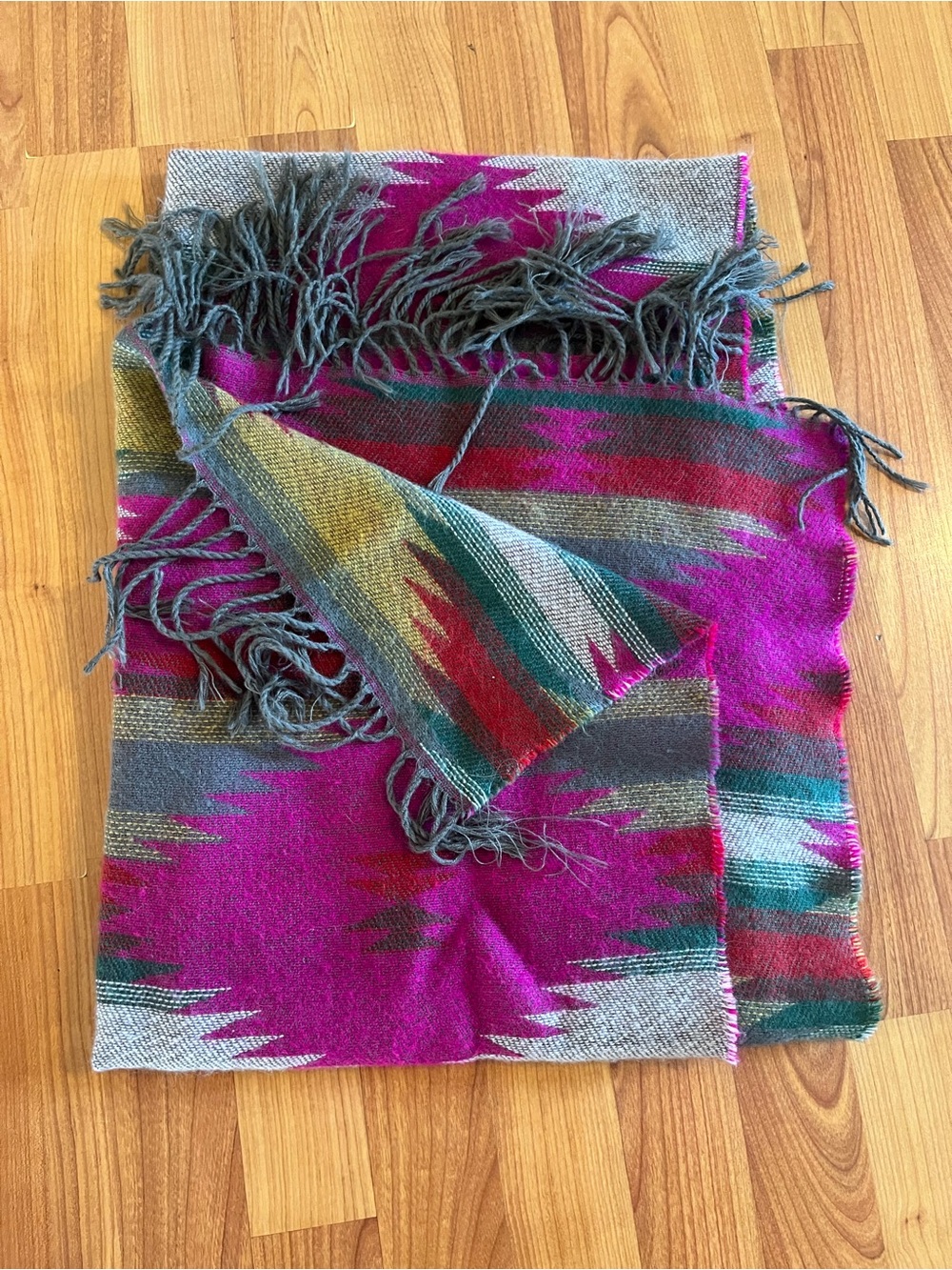 Woven Southwestern Shawl Wrap in Fuchsia and Teal-25.5”x70”